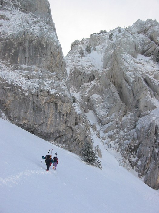 couloir ouest des Lances. : Traversée pour rejoindre le bas du couloir ouest des lances de malissard