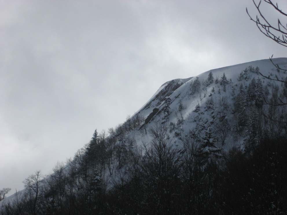 Grand Colombier : Le sommet, la face NE et le couloir NE entre les rochers en haut à gauche.
