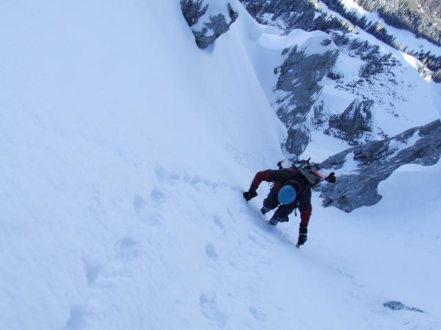 #1 Paré de joux, couloir Nord : Lauren M au dessus du premier ressaut Paré de joux, couloir Nord : Lauren M au dessus du premier ressaut
