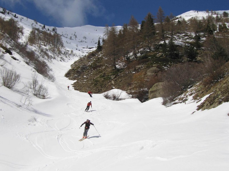 Vieux Chaillol : La descente dans le torrent qui nous a permi de déchausser à 1700!