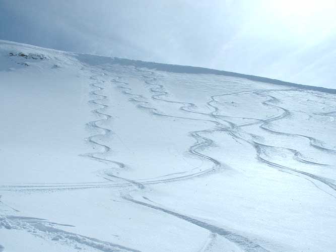 poudreuse de printemps : poudreuse de printemps: descente sous le glacier des fours