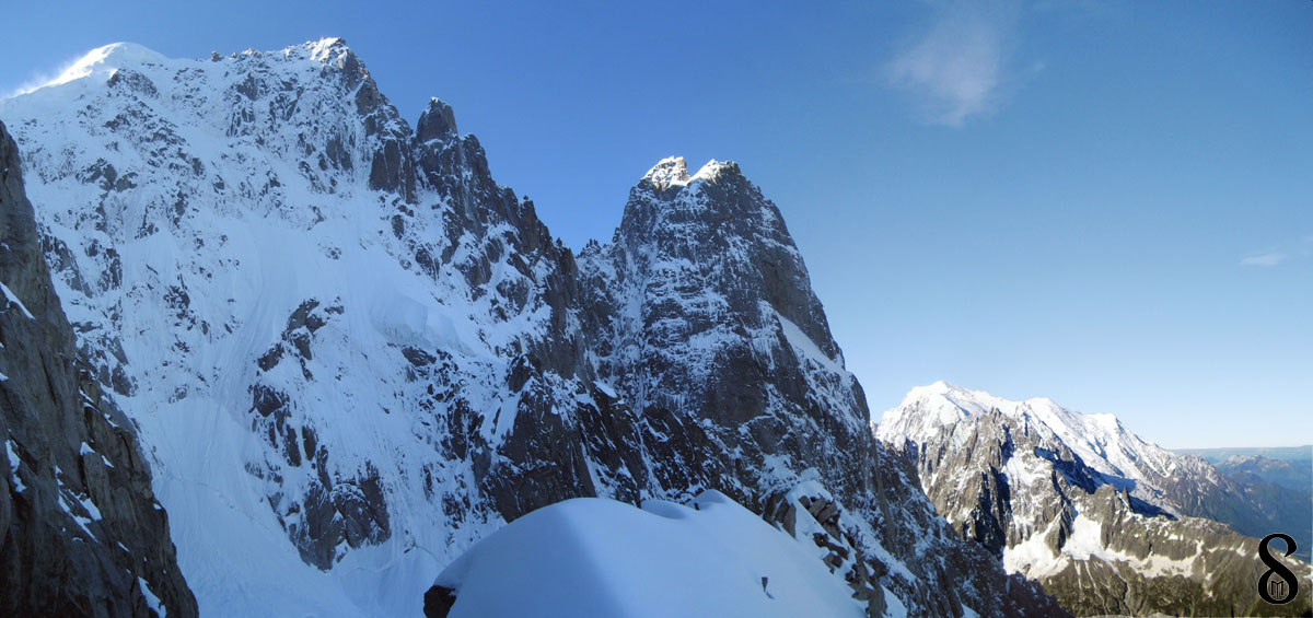 La face se dévoile enfin : Arrivés en haut du couloir d'accès au glacier du Nant Blanc