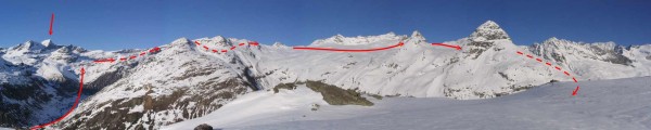 panoramique depuis les Evettes : à gauche l'aiguille rousse, au milieu le glacier du Mulinet
Photos prise 1 jour après plus de neige au dessus de LA DUIS