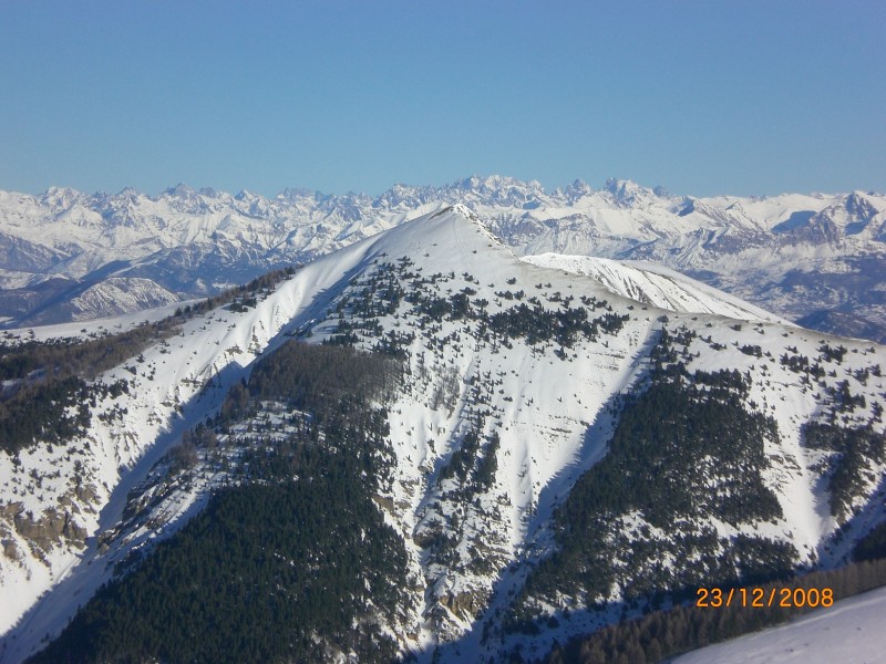 #10 les Cimettes devant les Ecrins : Au fond, à droite ça sent la maison ! Notamment de droite à gauche on voit le Pelvoux, le pic sans nom, les Ailefroides... les Cimettes devant les Ecrins : Au fond, à droite ça sent la maison ! Notamment de droite à gauche on voit le Pelvoux, le pic sans nom, les Ailefroides...