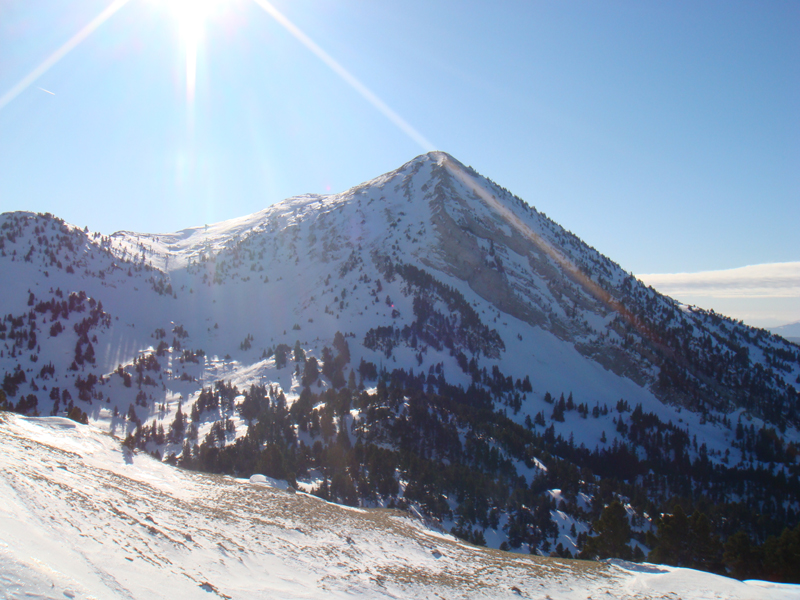 Le sommet vu de la bergerie : Cette pente un peu à l'ombre est agréable à skier