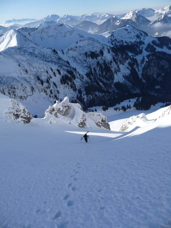 Dt d'Oche : Remontée du couloir du Pierrier à la Dt d'Oche