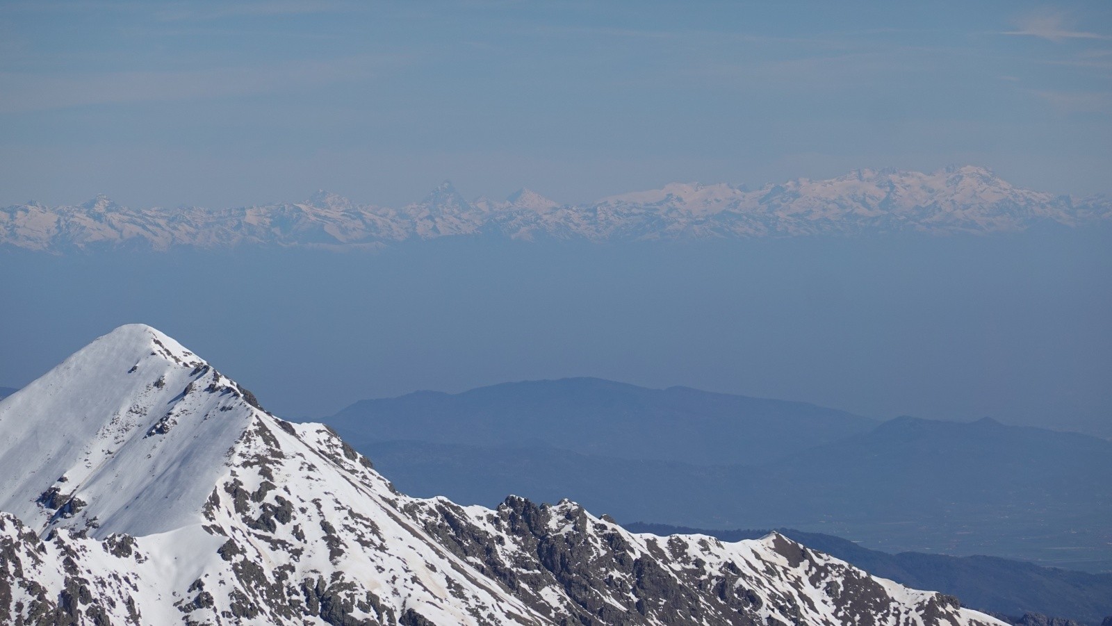Panorama au téléobjectif sur le Cervin, Dent Blanche et massif du Mont-Rose