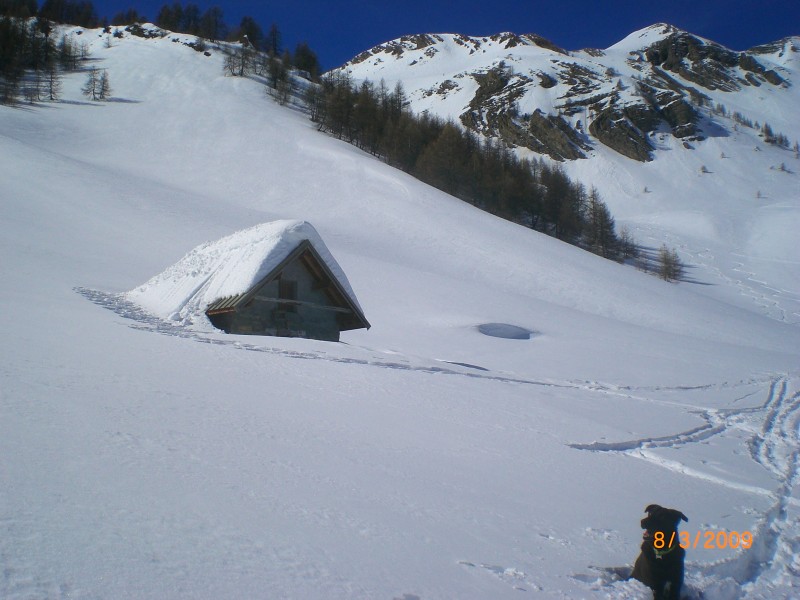 la dernière cabane : On dirait une maison de schtroumpf. (le frileux...)
Le toit a été skié la veille apparemment !?!