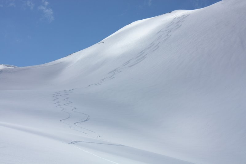 descente : le haut de l'itinéraire skié