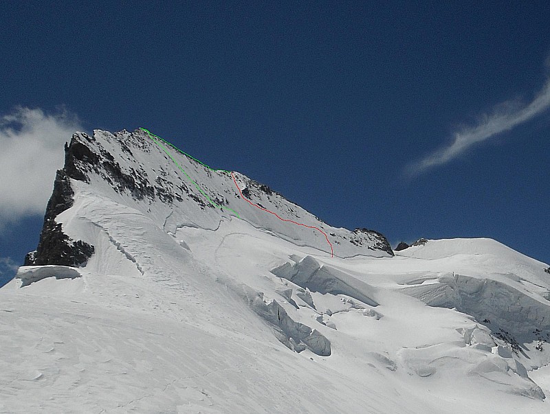 #1 Barre des Ecrins : Itinéraire de monté en vert et descente en rouge Barre des Ecrins : Itinéraire de monté en vert et descente en rouge