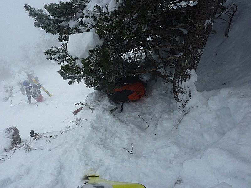#5 Couloir du Ragris : Pascal a choisi de passer sous l Couloir du Ragris : Pascal a choisi de passer sous l'arbre (avec les skis au pied)