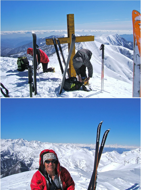 #6 Bertrand : Moi au Sommet et mes amis en train de se préparer pour la descente. Bertrand : Moi au Sommet et mes amis en train de se préparer pour la descente.