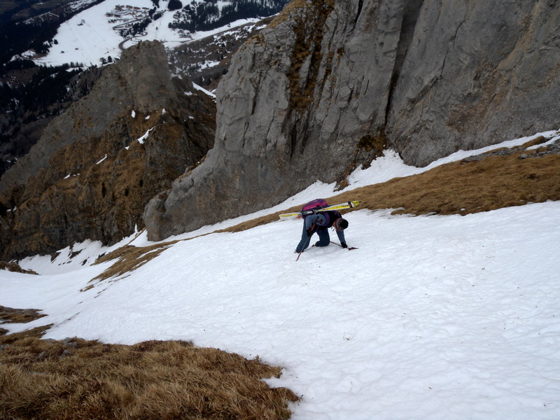 #2 Montée dans le Chauchefoin : Bruno s Montée dans le Chauchefoin : Bruno s'échine à quatre pattes pour tenter de ne pas trop enfoncer dans cette neige molle, mais molle ...