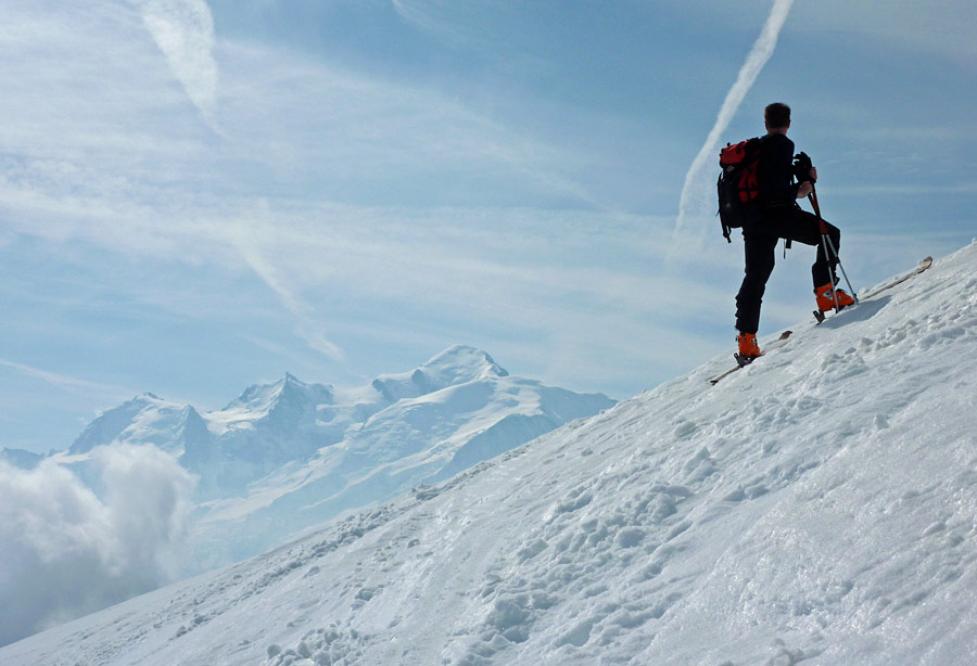 Tête du Colonney : Vue sur le Mt Blanc depuis l'épaule du Colonney.