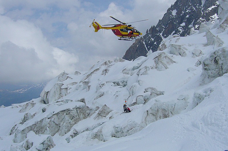 Treuillage : On attend la fin du treuillage pour passer, pas de bobos pour la skieuse malchanceuse.