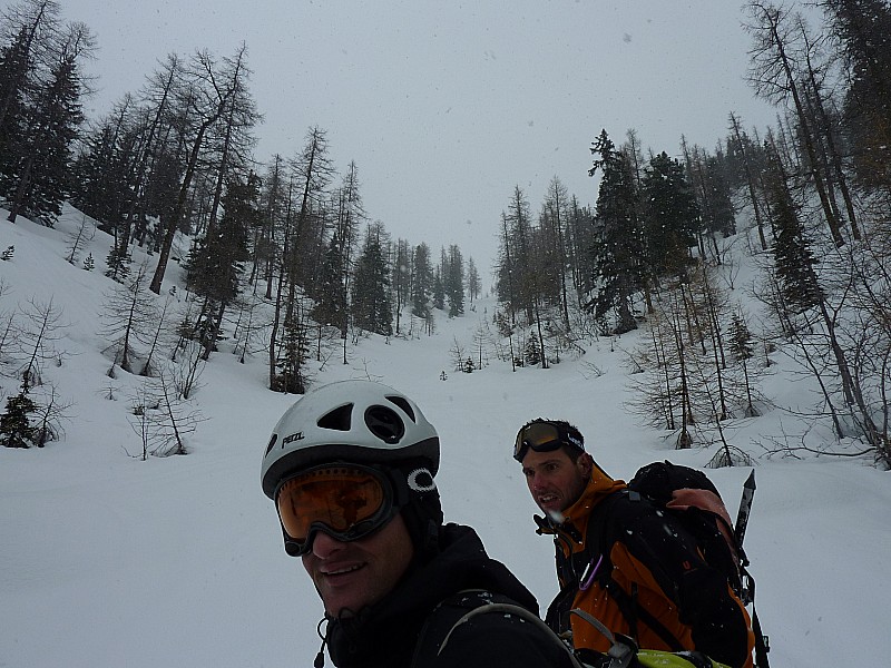 #4 dernière remontée : neige sympa en forêt autour de 2000m. Petite couche de fraîche. On est descendu de la baisse des Adus vers le nord. Petite remontée de 100-200 m dans ce vallon pour rebasculer coté col de Saleze. dernière remontée : neige sympa en forêt autour de 2000m. Petite couche de fraîche. On est descendu de la baisse des Adus vers le nord. Petite remontée de 100-200 m dans ce vallon pour rebasculer coté col de Saleze.