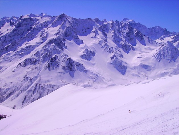 Ski devant les Ecrins : De grands espaces en face Sud du Col de Roche Noire, une descente agréable en neige transformée.