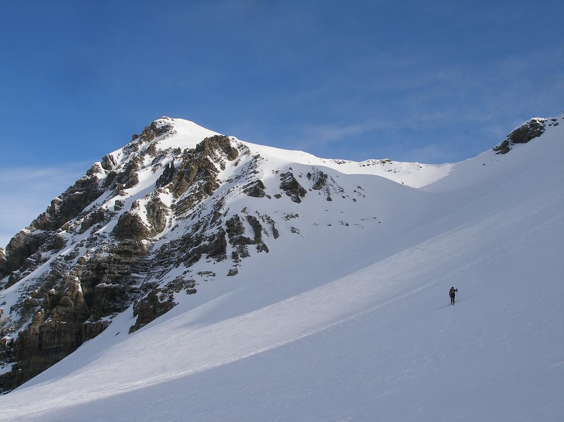 #3 dans le haut du vallon : fredo à la trace avec le sommet en fond dans le haut du vallon : fredo à la trace avec le sommet en fond