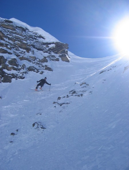 Couloir NE d'Argentière : Denis dans le haut du couloir