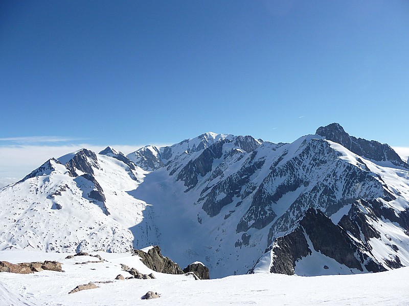 #4 Sommets vu du Mt Tondu : Glacier de Tré la Tête avec côté gauche l Sommets vu du Mt Tondu : Glacier de Tré la Tête avec côté gauche l'aiguille de la Bérangère et les Dômes de Miage, côté droit l'aiguille des glaciers, tré la tête...