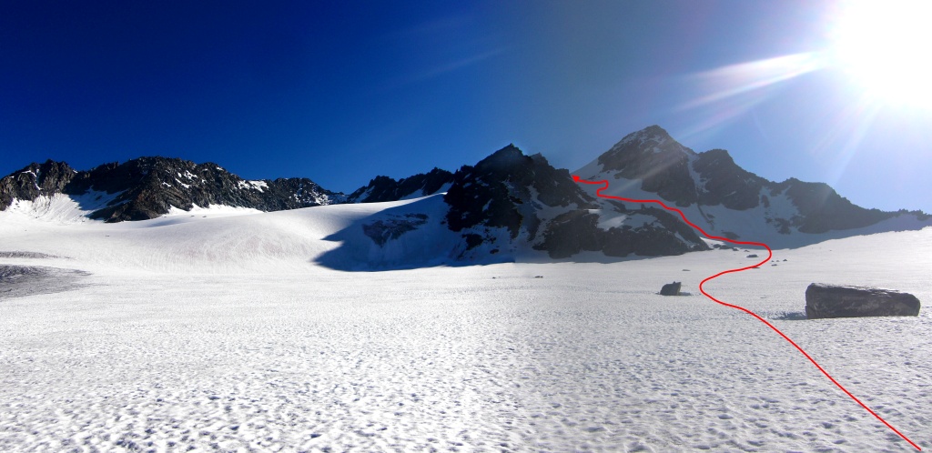 Le Glacier : Suivre les gros rochers jusqu'au Col de Gébroulaz, c'est plus sur.