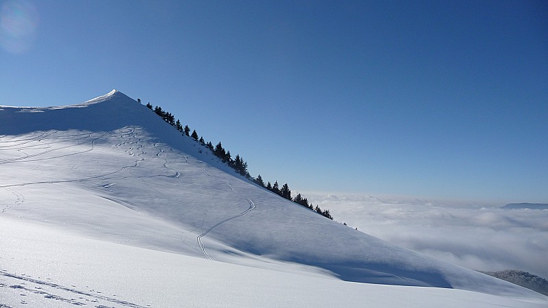 #1 Vue sur la crête sommitale : quelques passages poudreux sur fond dur Vue sur la crête sommitale : quelques passages poudreux sur fond dur