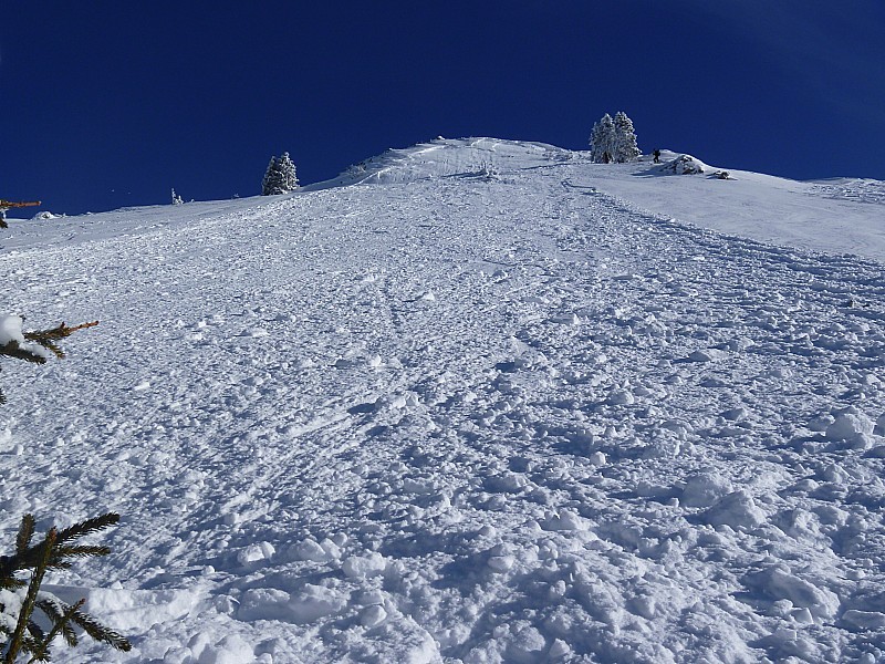 Avalanche Pravouta face s/w : Avalanche combe s/w de Dôme de Pravouta impliquant 3 skieurs qui montent par la crête en peau de phoque (mais sur le côté sud), 1 partiellement enseveli. Un ski cassé. Risque d'avalanche 2/5. Cassure 30-40cm sur un pente