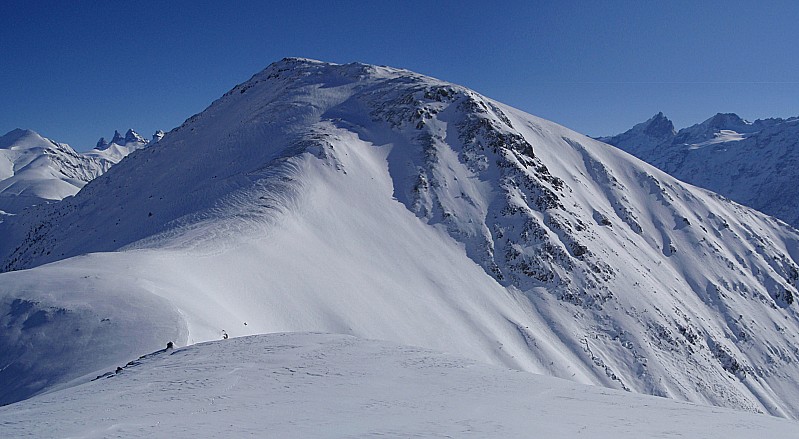 #3 Croix de Cassini : Vue en arrivant une première fois aux Grandes Buffes - à gauche le pic du mas de la Grave et les Aig d Croix de Cassini : Vue en arrivant une première fois aux Grandes Buffes - à gauche le pic du mas de la Grave et les Aig d'Arves - A droite Meije et Rateau