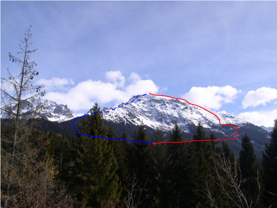 #3 Itinéraire grand colon : en bleu la montée, en rouge la descente. Itinéraire grand colon : en bleu la montée, en rouge la descente.