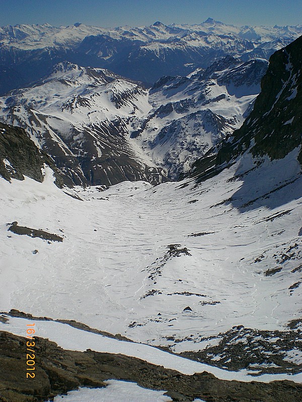 Pic de Séguret : Le glacier de Séguret d'Avant (plutôt ce qu'il en reste) vu depuis la crête de Séguret.