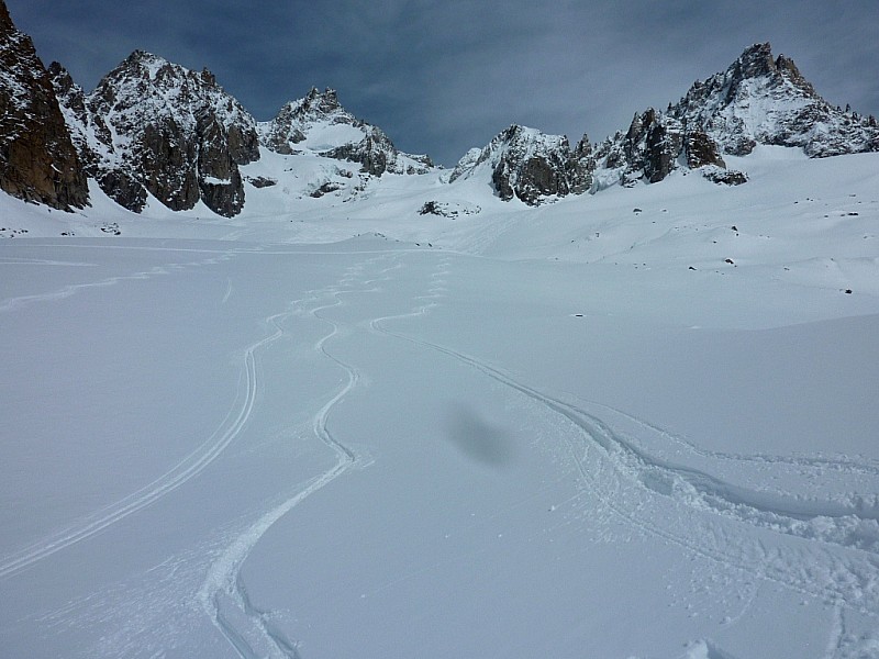 #15 Col d Col d'Argentière face W : Avant de rejoindre le glacier d'Argentière. Poudreuse un peu plus lourde.