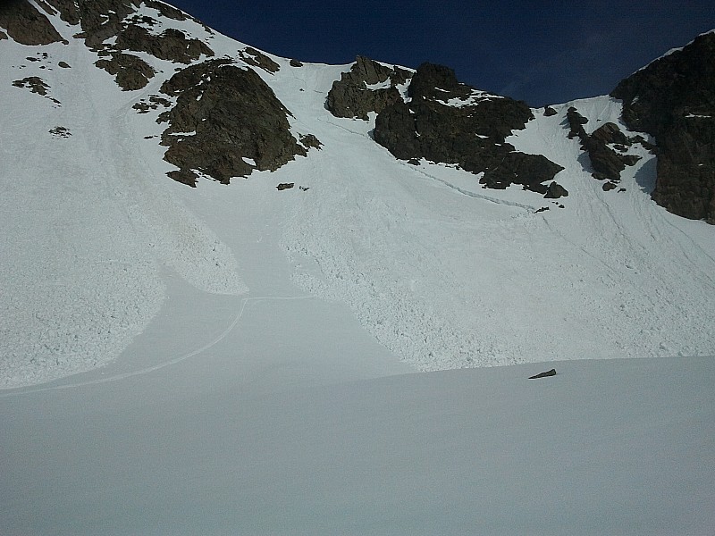 #6 Descente : J Descente : J'ai profité d'un couloir déjà purgé pour prendre un chemin alternatif pour la descente. Tous les couloirs un peu raides ont été purgés.