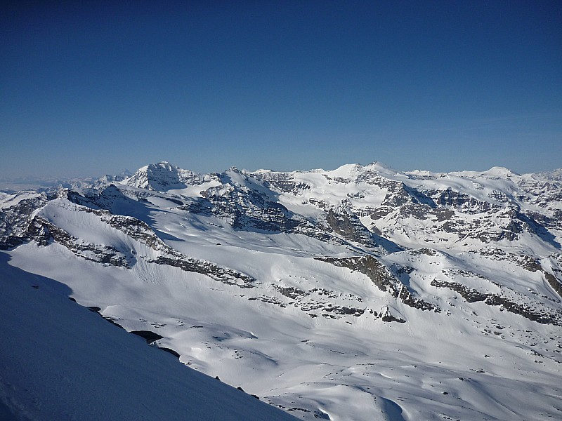 #4 Levanna : Au loin le Viso, puis l Levanna : Au loin le Viso, puis l'enchainement Grande Ciama, Albaron, Charbonnel, Pointe de Ronce... au premier plan glacier source de l'arc et le col du Trièves qu'on remontera dans moins d'1heure!