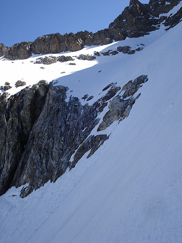 langue terminale du glacier : la pente finale sous le pas des Aupillous