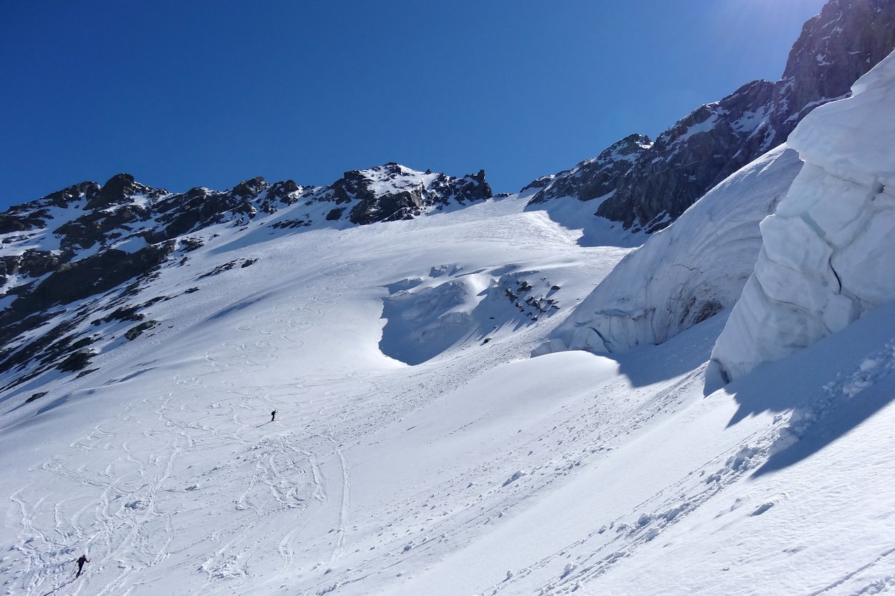 Le haut de la face : Après le passage sous les séracs.