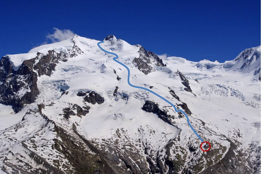 #4 Itinéraire du 24/06 : Repérage sur le cliché précédent de l Itinéraire du 24/06 : Repérage sur le cliché précédent de l'itinéraire qui sera suivi le 24/06. La neige est au refuge.
