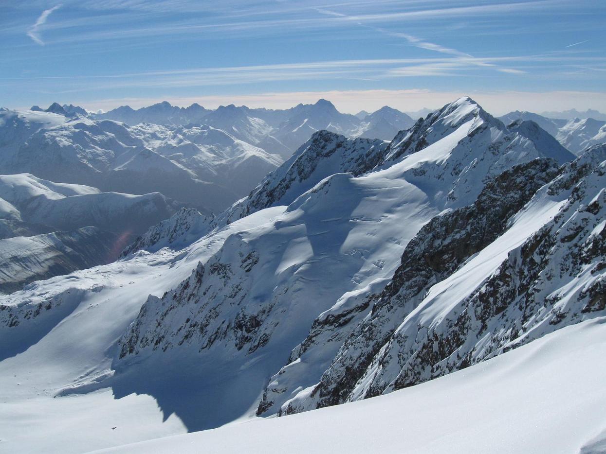 Depuis le sommet : Ecrins, Pic Bayle, Glacier des Quirlies