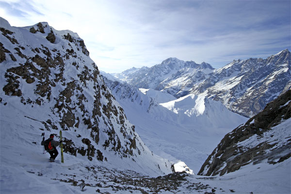 Couloir de Malatrà : Le Haut du couloir, qui a été bien pelé par le vent.