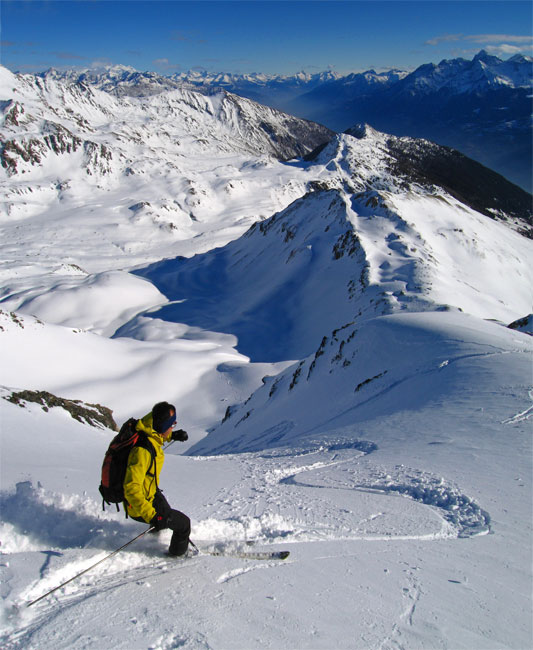 Couloir Est : Pïerre au départ du couloir Est.