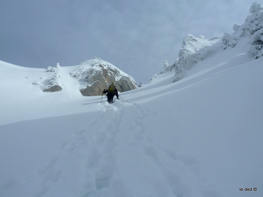#3 Couloir W : le plus à droite. L Couloir W : le plus à droite. L'autre, le plus à gauche a été skié.