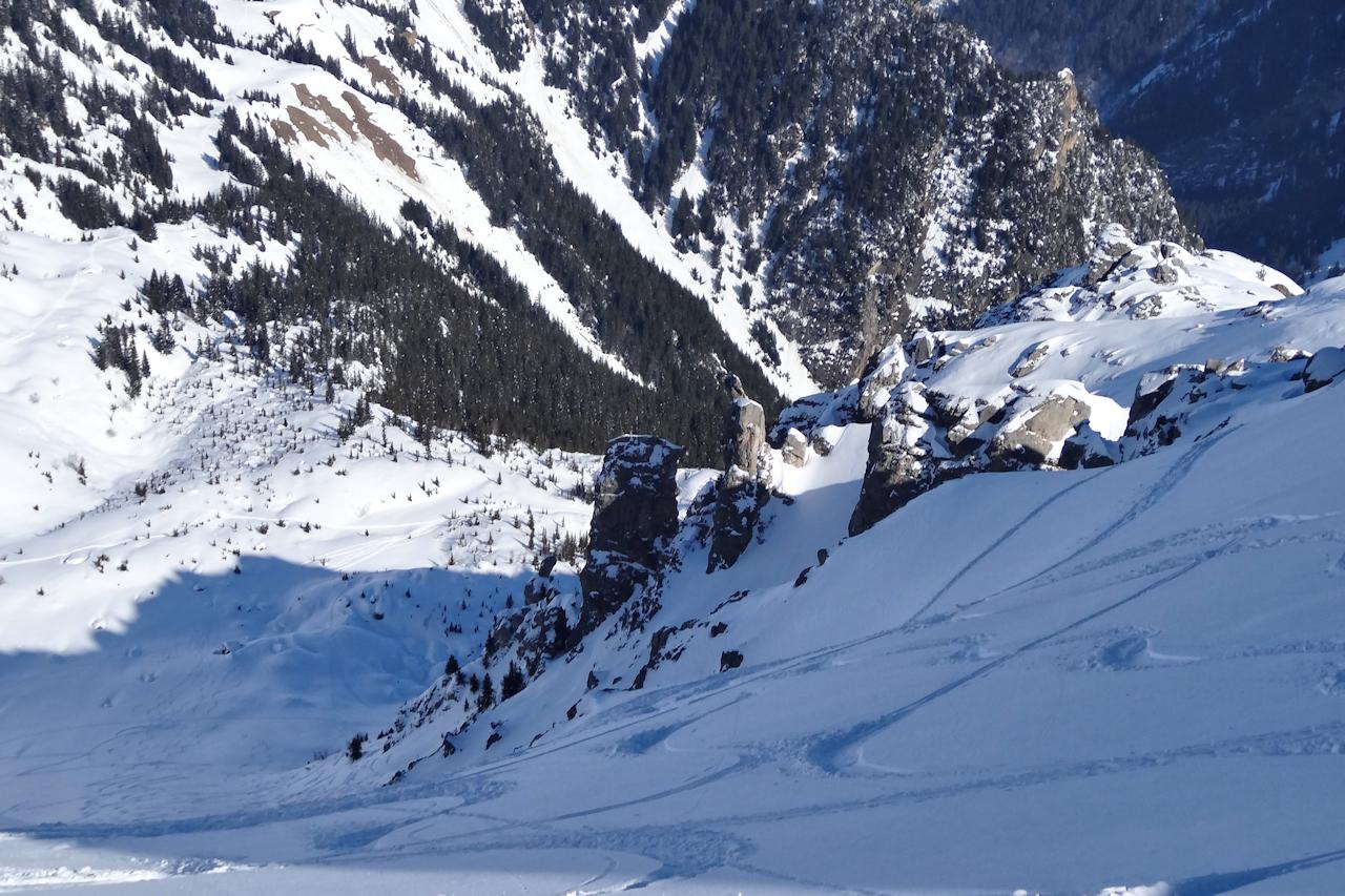 #9 Vue du haut : La belle pente du couloir des Chamois. Vue du haut : La belle pente du couloir des Chamois.