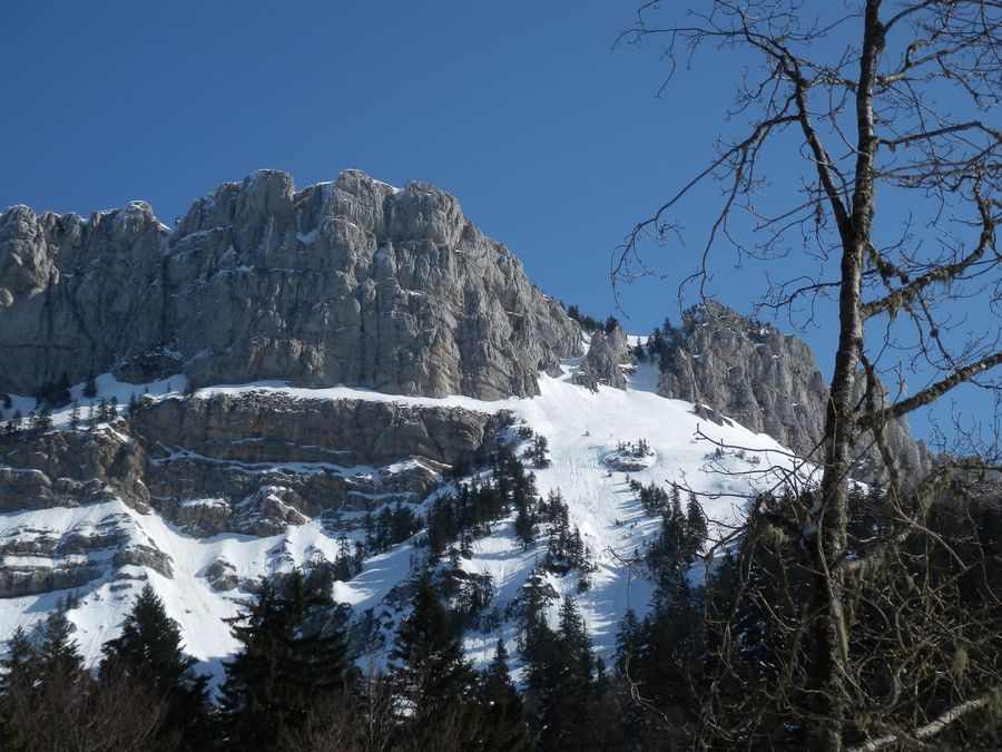 Retour vers La Ruchère : Belle vue du couloir skié ce jour