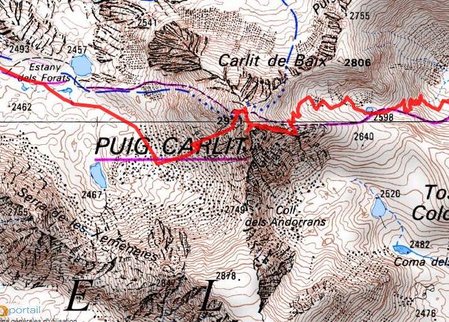 #8 carte couloir : Couloir choisi à la descente. On a pris le SW et nons pas le W. carte couloir : Couloir choisi à la descente. On a pris le SW et nons pas le W.