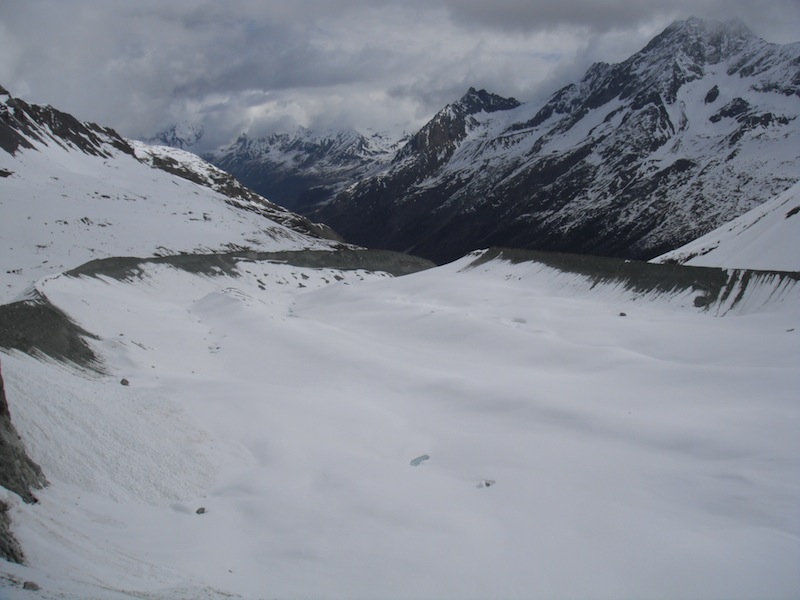 glacier Tsijiore Nouve : vue du bas du glacier (prise depuis le couloir de descente)