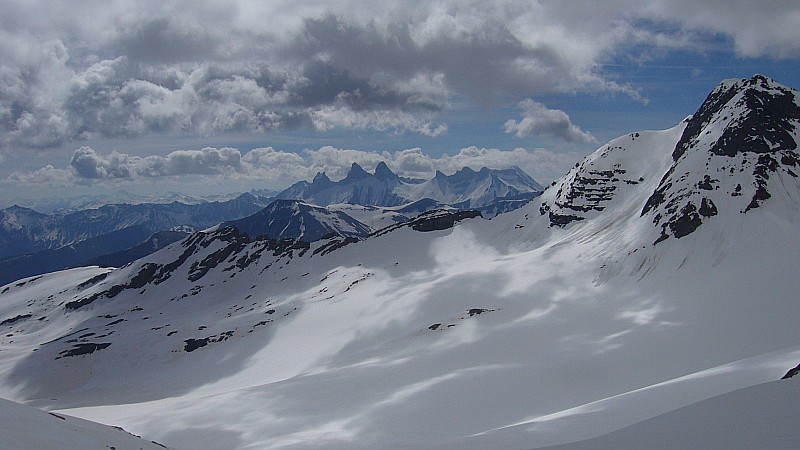 Glacier de St Sorlin : Belle vue sur le glacier de St Sorlin et les Cimes du Grand Sauvage depuis la brêche de la Cochette