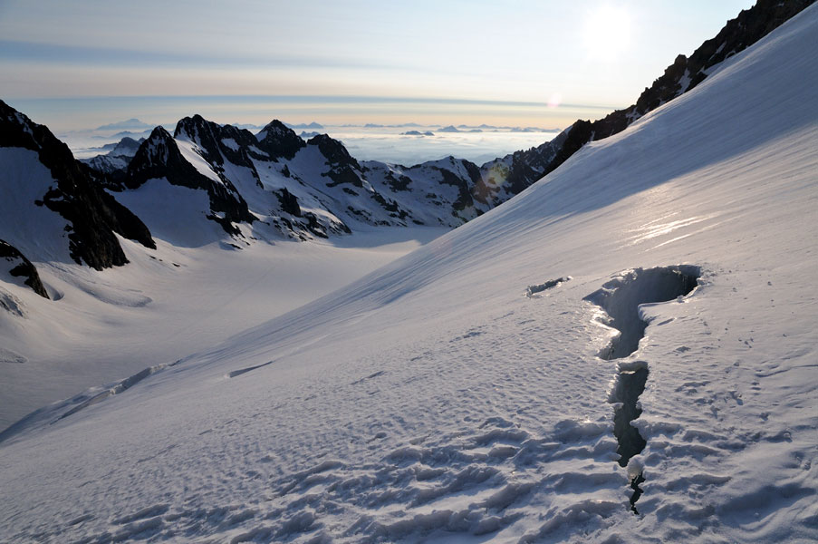 Dôme des Ecrins : Une seule crevasse vers le haut de la face