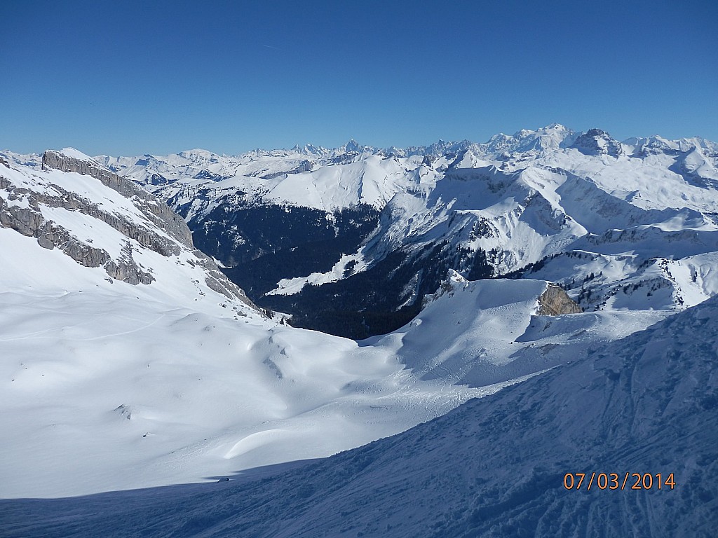 Panorama depuis le Col en : direction de l'Est et le massif du Mont-Blanc