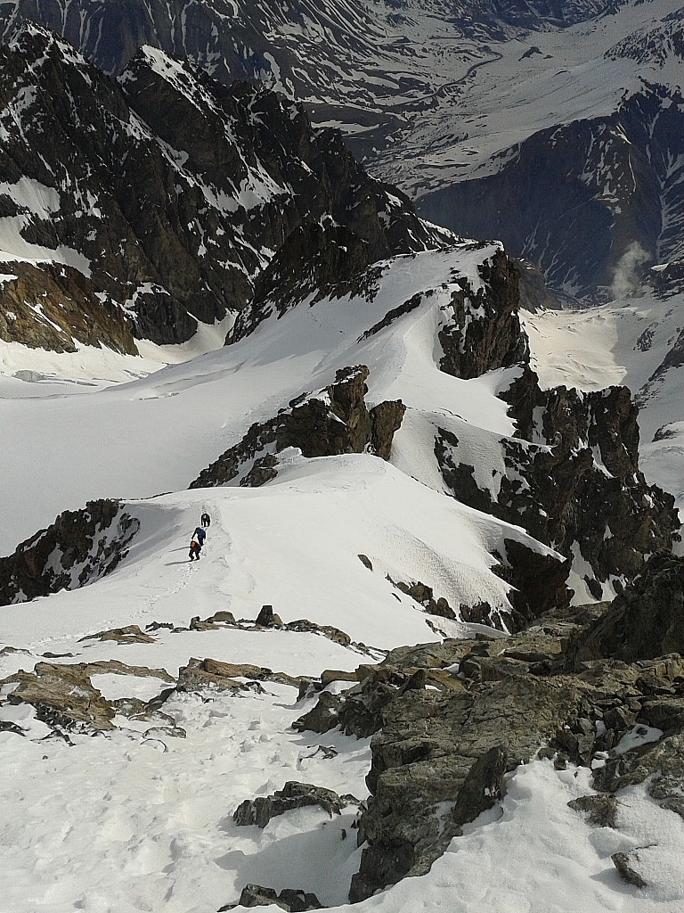 Tour Meije : Cordée sur le fil de l'arête... (crampons alu ok)