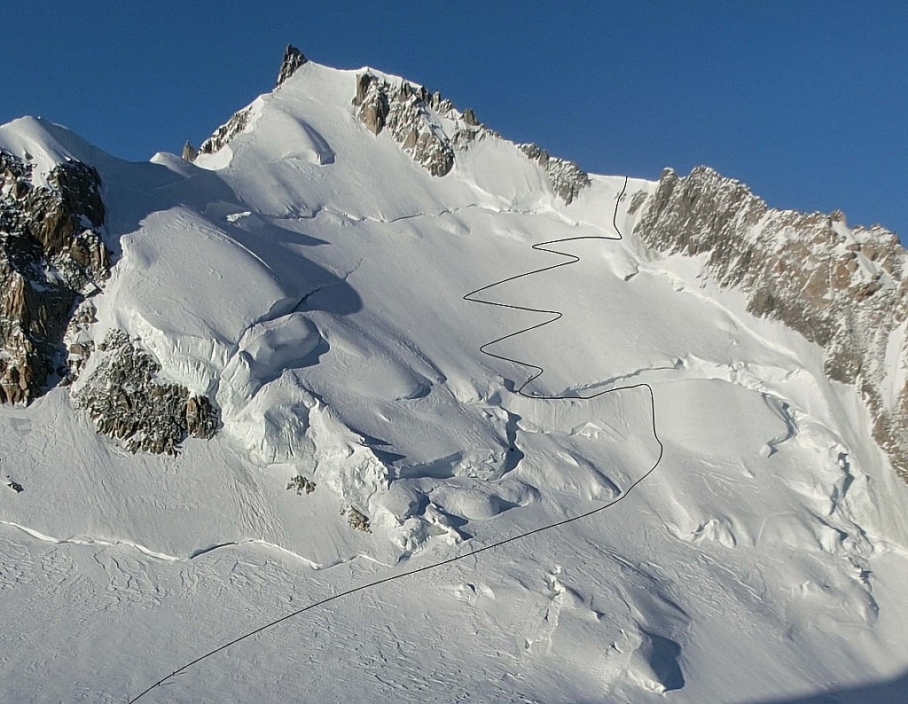 Face nord Mt Maudit : L'itinéraire tracé ce jour.