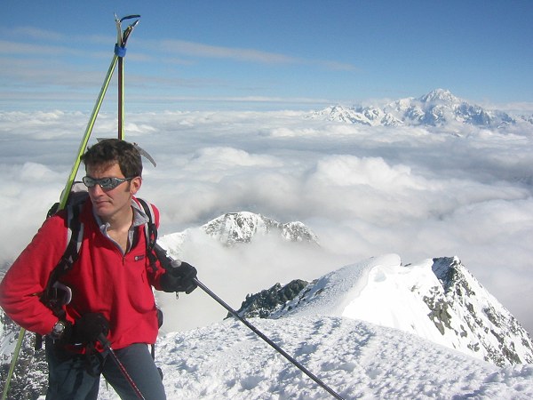 Sommet du Mont Pourri : Denis au sommet. Reste la descente, à pied !